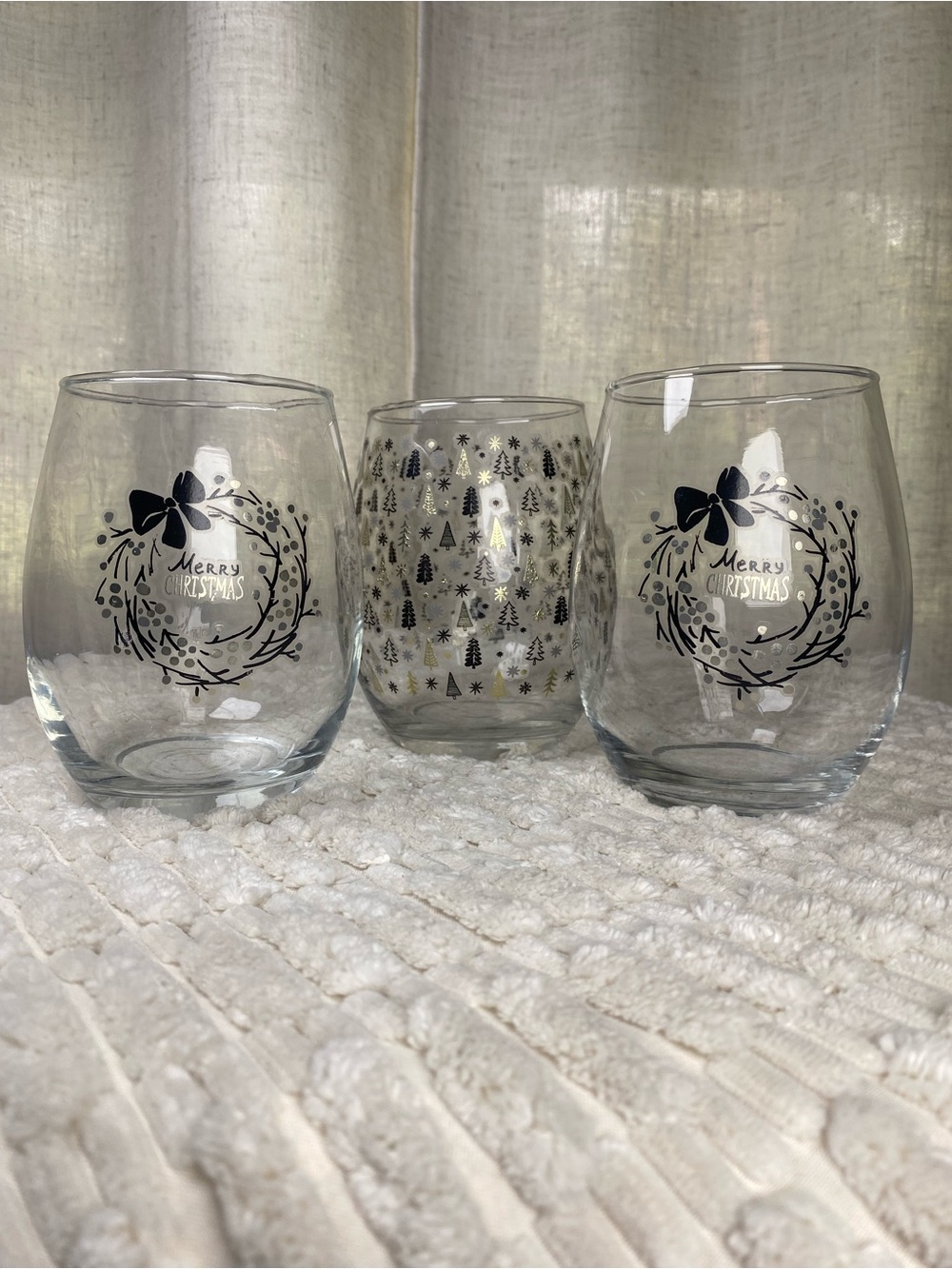 Home Essentials Holiday Stemless Wine Glasses - Set of 3 Christmas